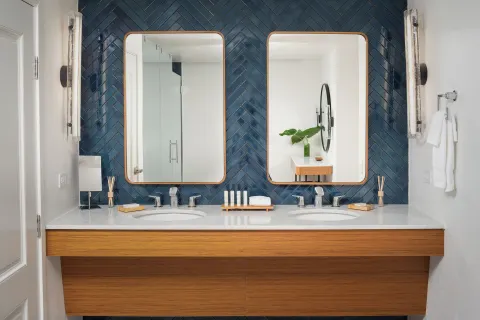 Double vanity bathroom at Sheraton Kauai Coconut Beach Resort.