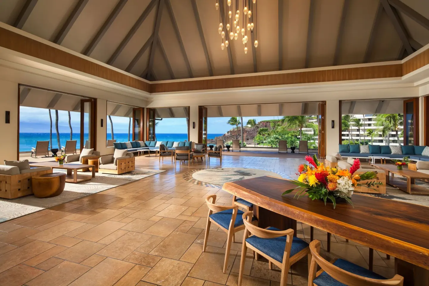 Open-air lobby lounge with ocean views at Sheraton Maui Resort & Spa.
