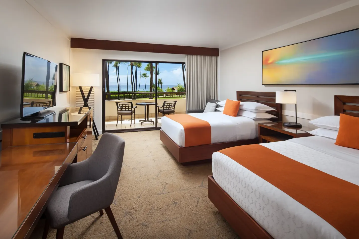 Deluxe Ocean View room with two beds and balcony at Sheraton Maui Resort & Spa.