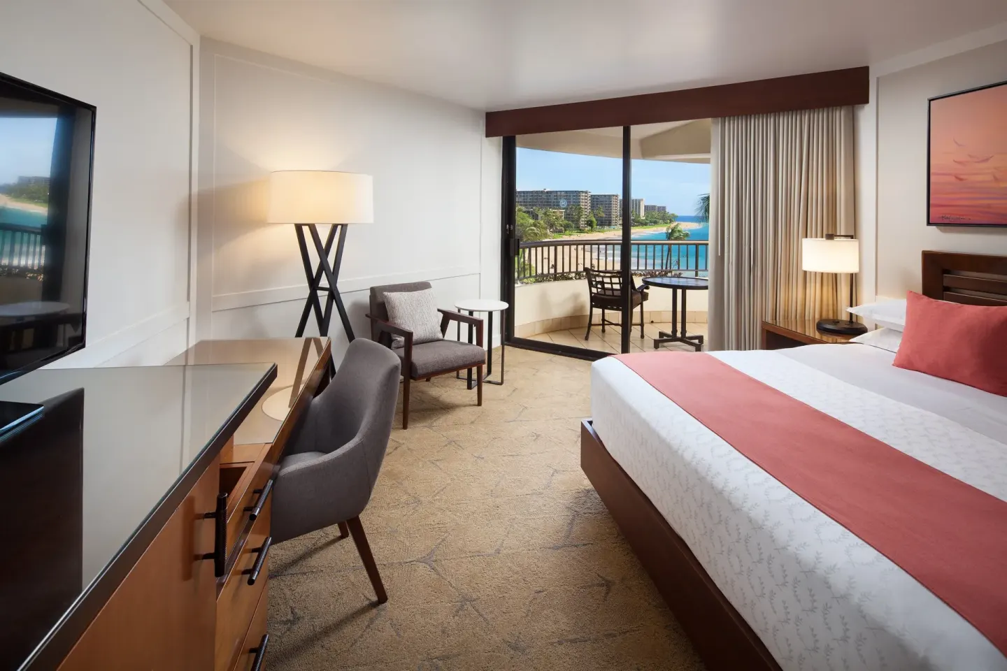 Oceanfront guest room with king bed and balcony at Sheraton Maui Resort & Spa