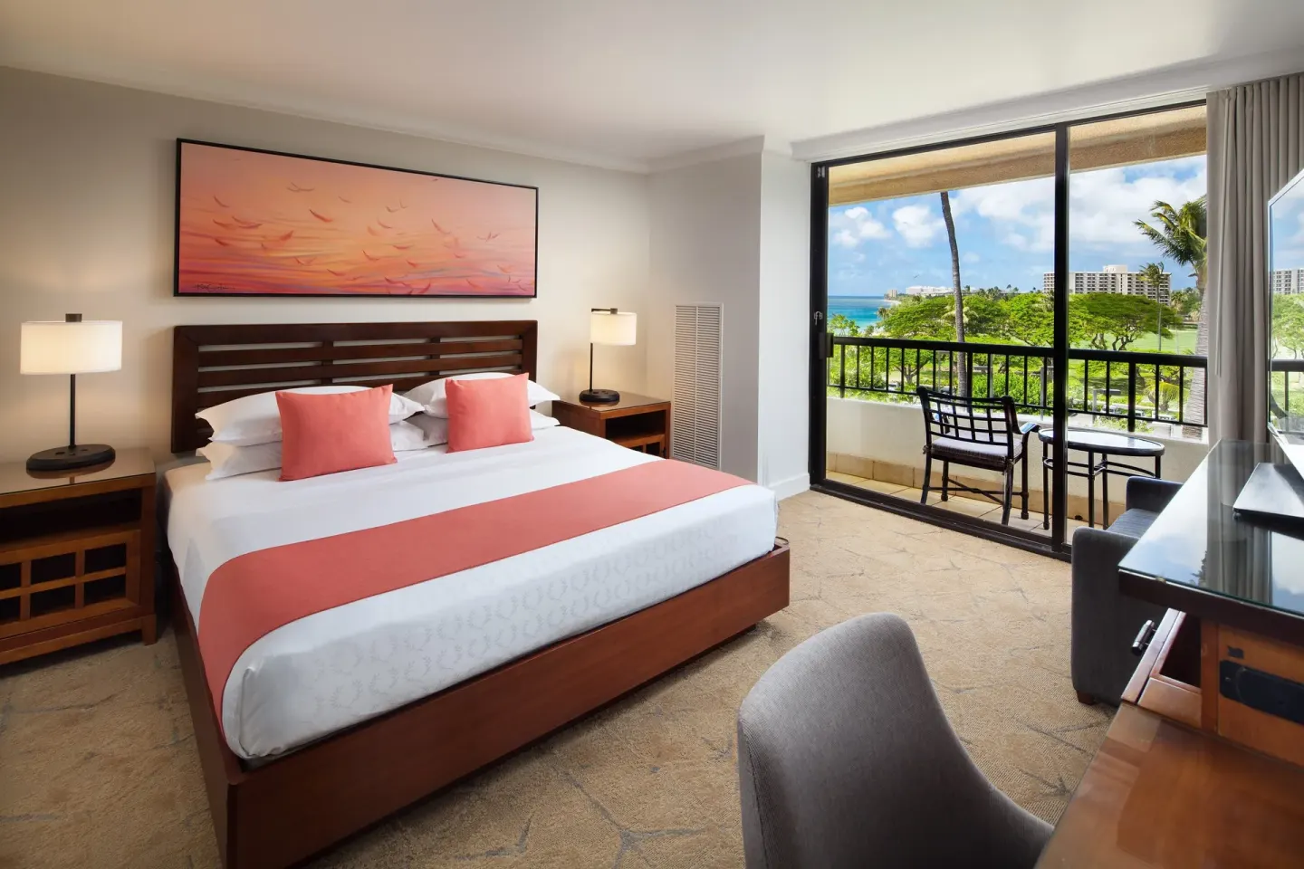 Partial Ocean View king room with balcony at Sheraton Maui Resort & Spa.