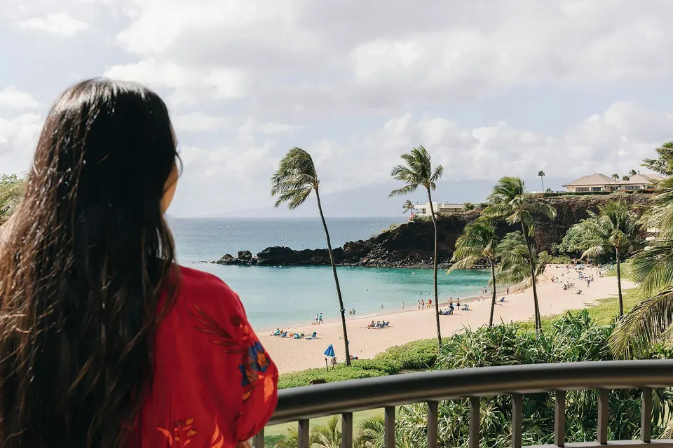 Balcony beach view from an oceanfront suite at Sheraton Maui Resort & Spa.