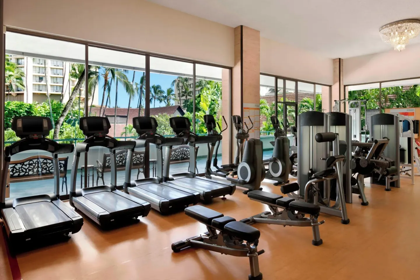A fitness room with treadmills and strength equipment at Sheraton Princess Kaiulani.