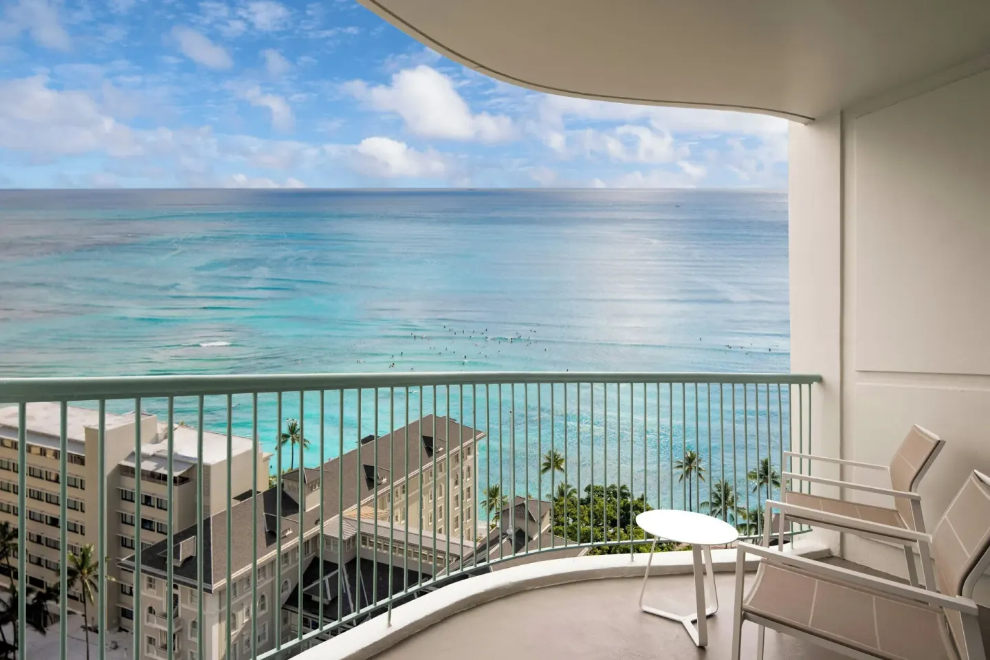 Balcony ocean view from the renovated high ocean view tower at Sheraton Princess Kaiulani.