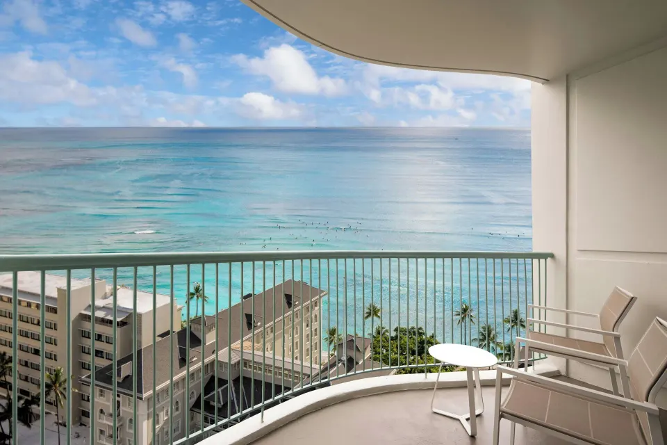 Balcony ocean view from the renovated high ocean view tower at Sheraton Princess Kaiulani.