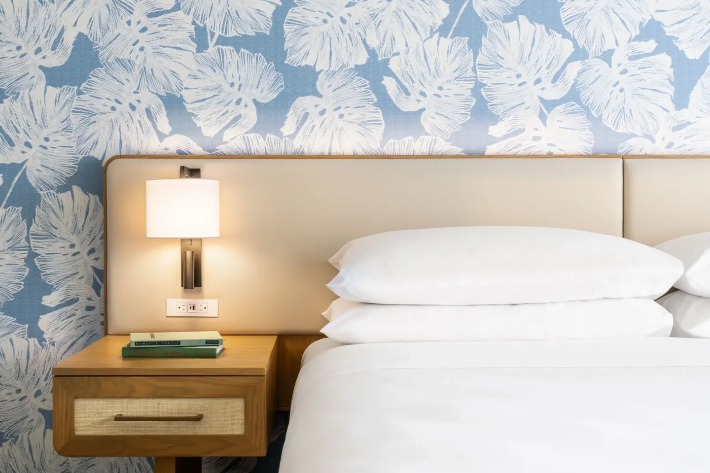 Standard Room bed and nightstand detail at Sheraton Princess Kaiulani.