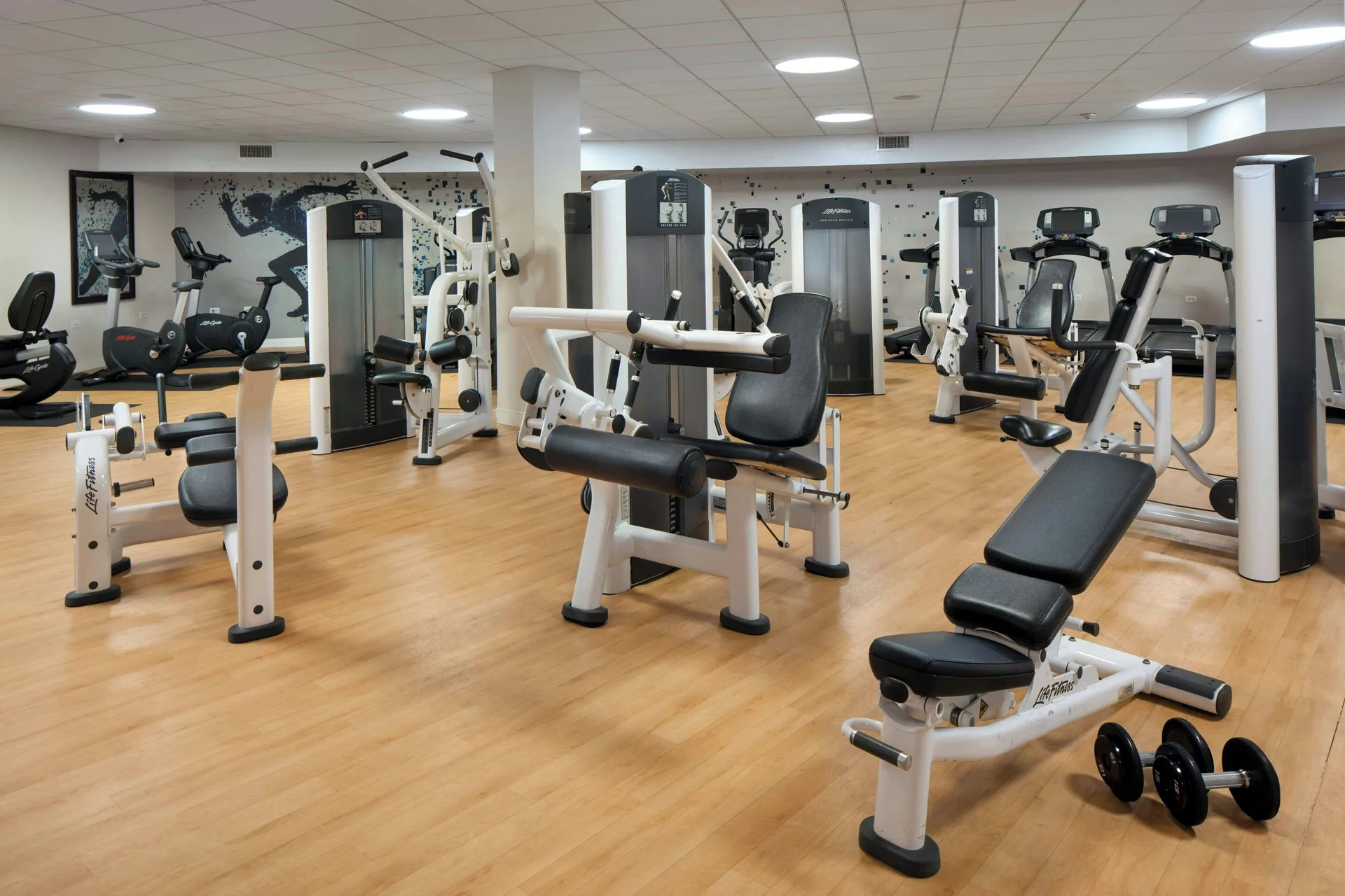 Fitness center with cardio and weight equipment at Sheraton Waikiki Beach Resort.