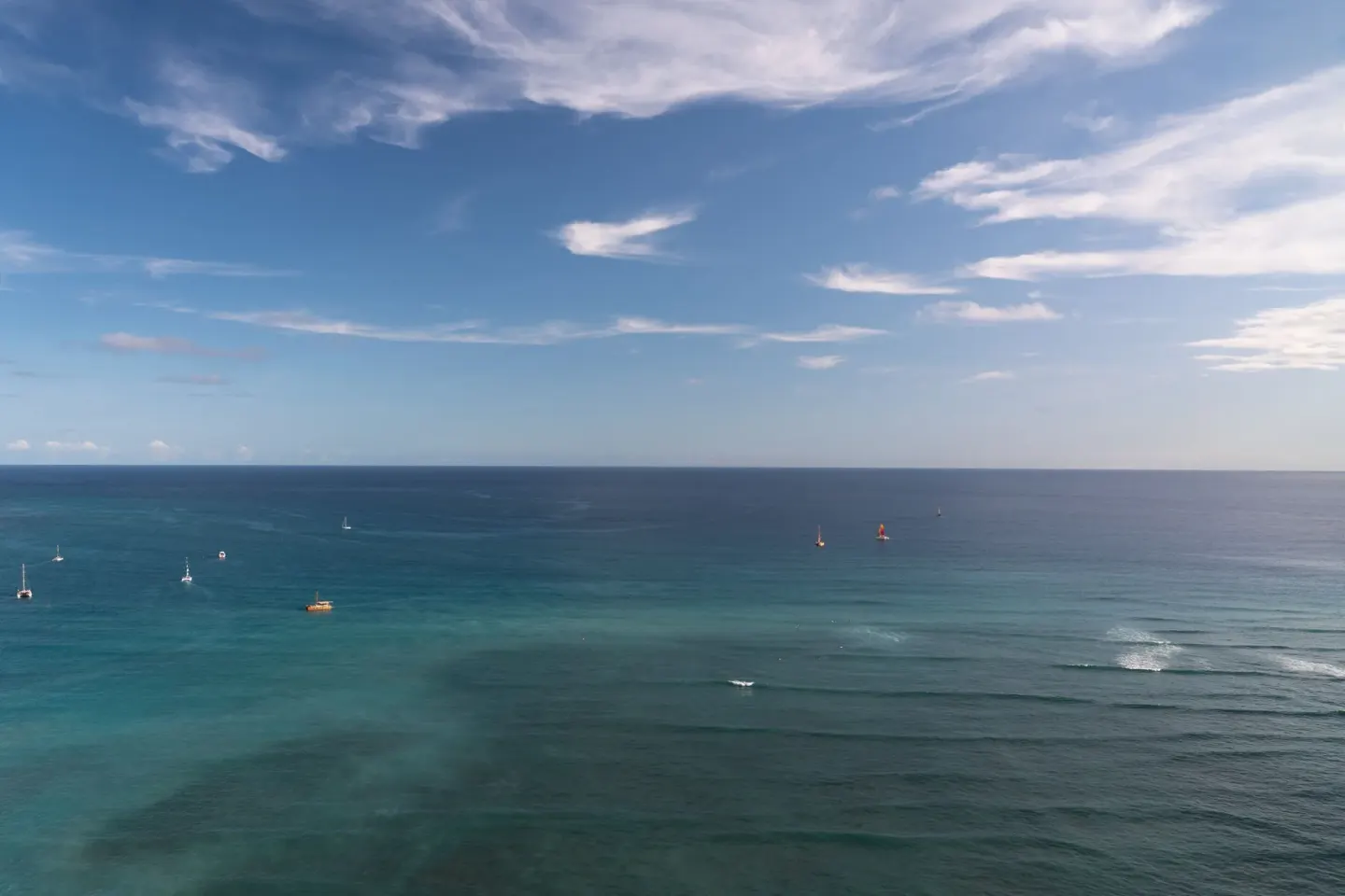 Ocean horizon view from an oceanfront room at Sheraton Waikiki Beach Resort.