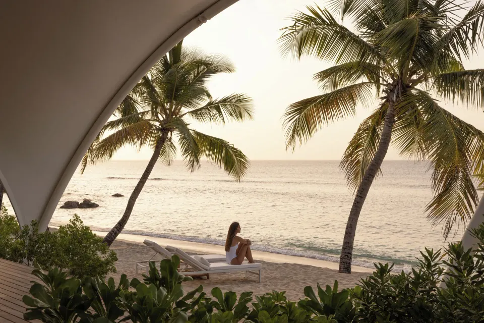 Beachfront Bungalow sunset beach view at Silversands Beach House Grenada.