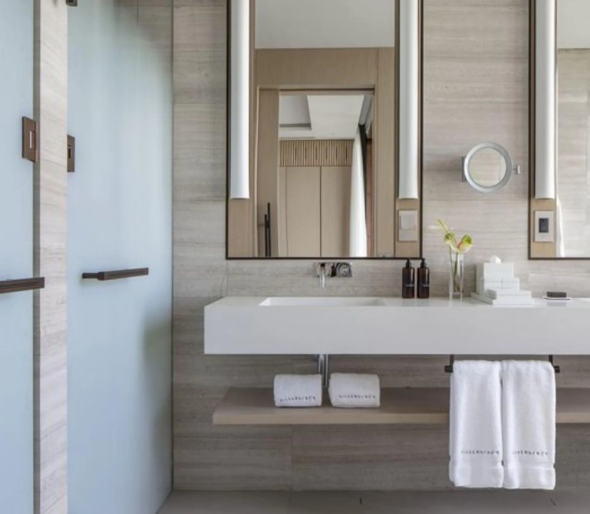 Garden View Room bathroom vanity at Silversands Beach House Grenada.