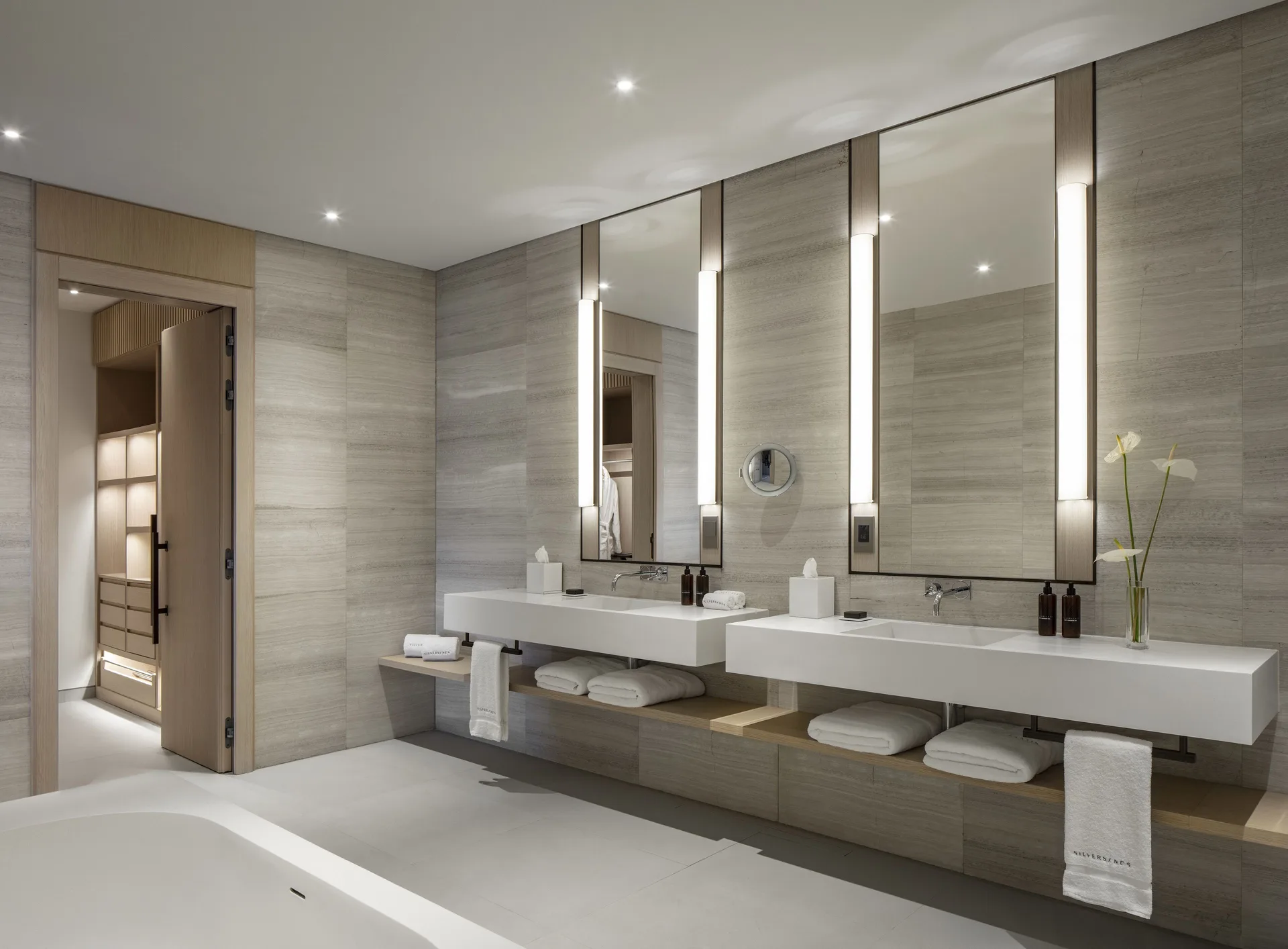 Three Bedroom Oceanview Villa bathroom with twin vanities at Silversands Beach House Grenada.