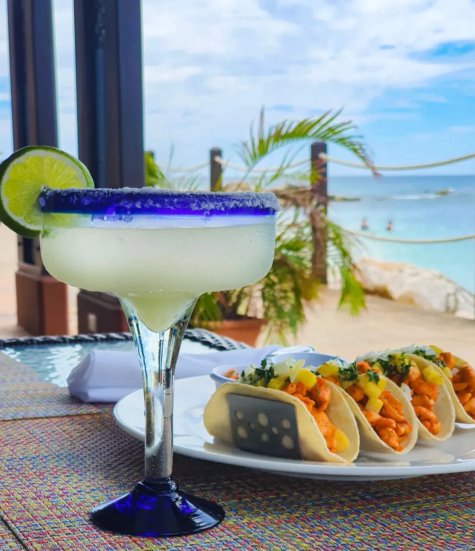 Margarita and tacos by the beach at Simpson Bay Resort, Marina & Spa.