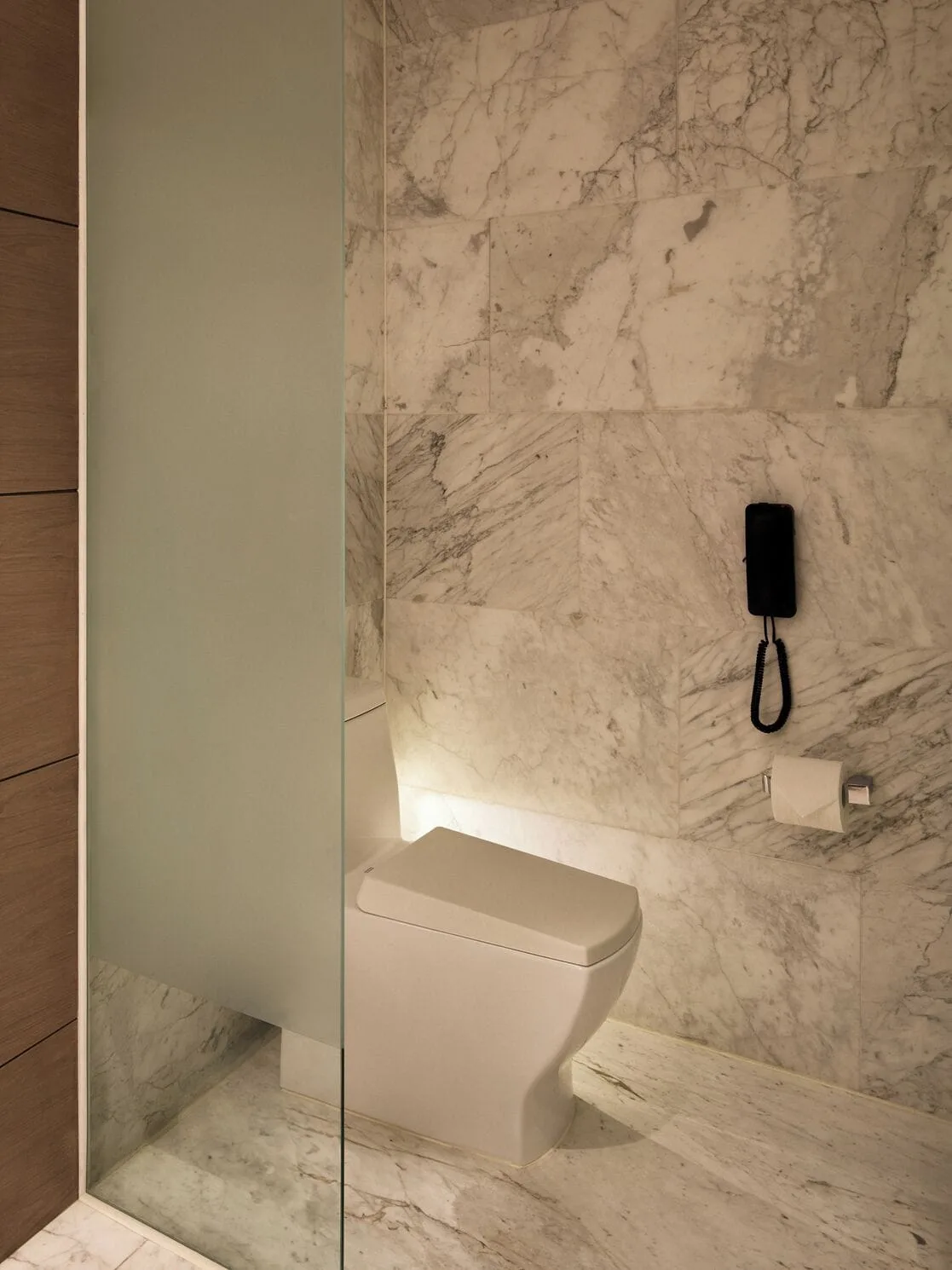 Delight guest room marble toilet area at SLS Playa Mujeres.