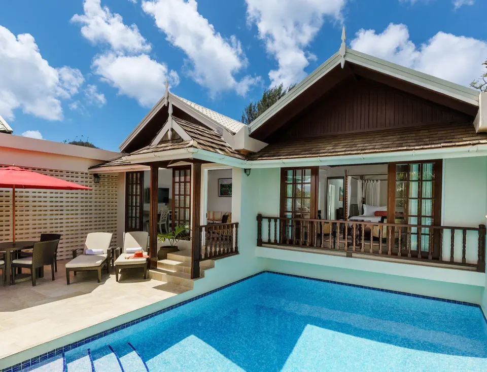 Royal Collection Pool Suite terrace with private pool at Spice Island Beach Resort.