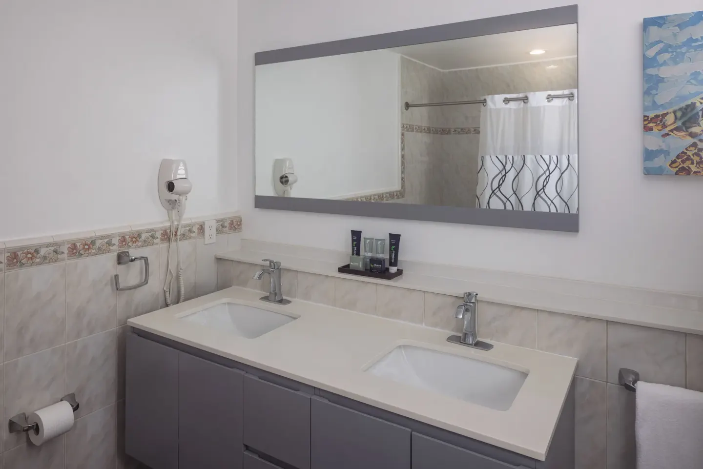 Junior Suite bathroom vanity with double sinks at St. James's Club Antigua.