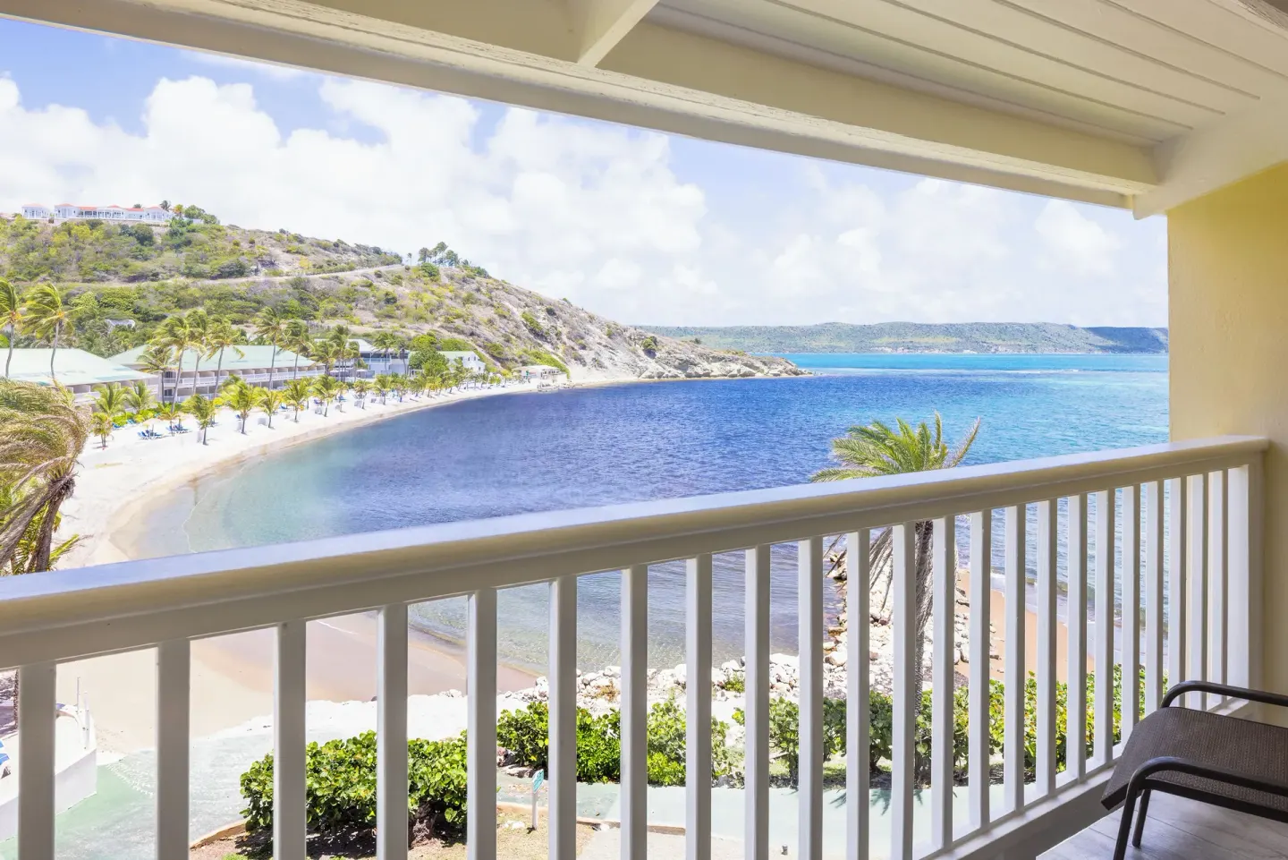 Premium Room balcony view over the beach and bay at St. James's Club Antigua.
