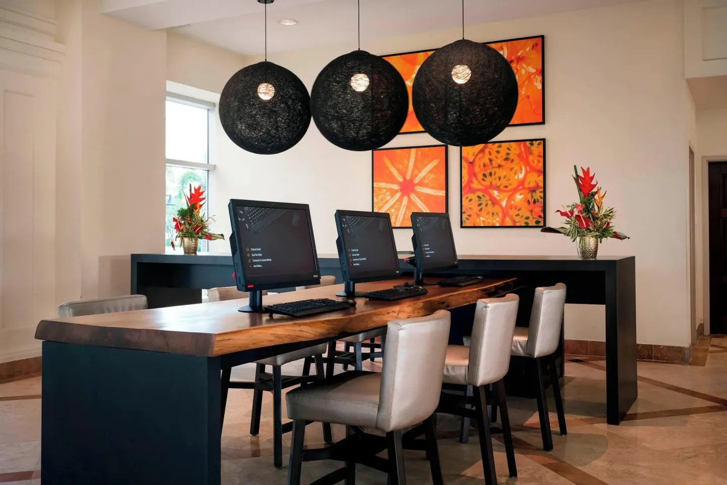 Business center with computers at St Kitts Marriott Beach Resort, Casino & Spa.