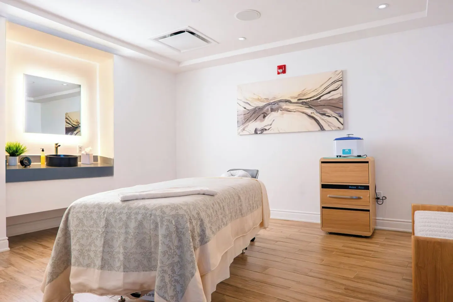 Spa treatment room with massage table at St Kitts Marriott Beach Resort, Casino & Spa.