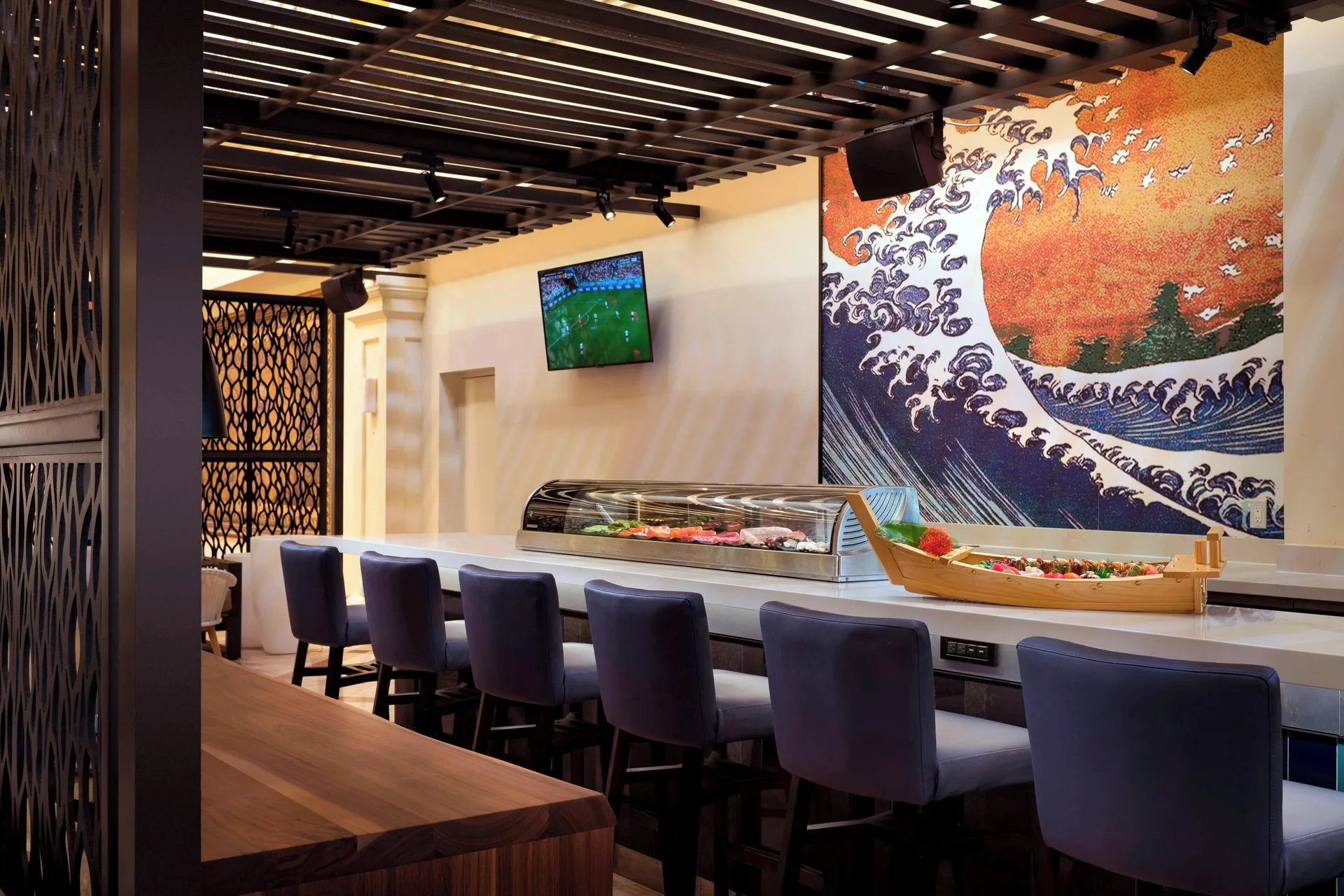 Sushi bar counter at St Kitts Marriott Beach Resort, Casino & Spa.