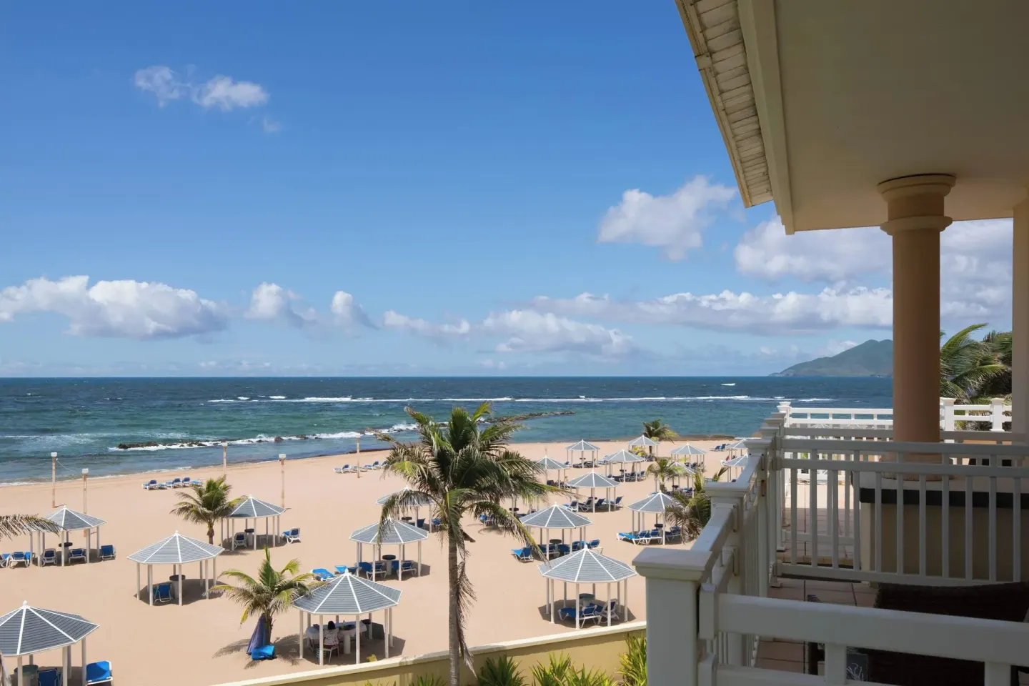 Partial ocean view from a suite balcony at St Kitts Marriott Beach Resort, Casino & Spa.