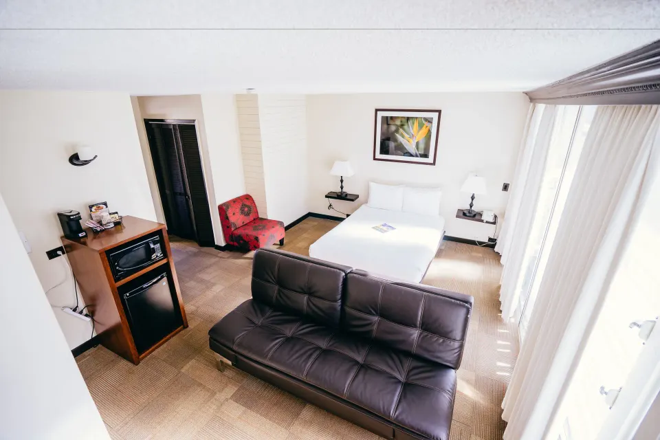 Deluxe Room with sofa bed, king bed, mini fridge and microwave at Stay Hotel Waikiki.