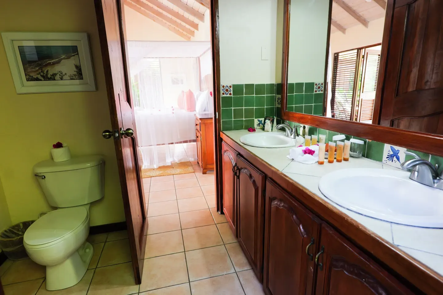Ocean View Villa bathroom with double sinks at Stonefield Villa Resort.