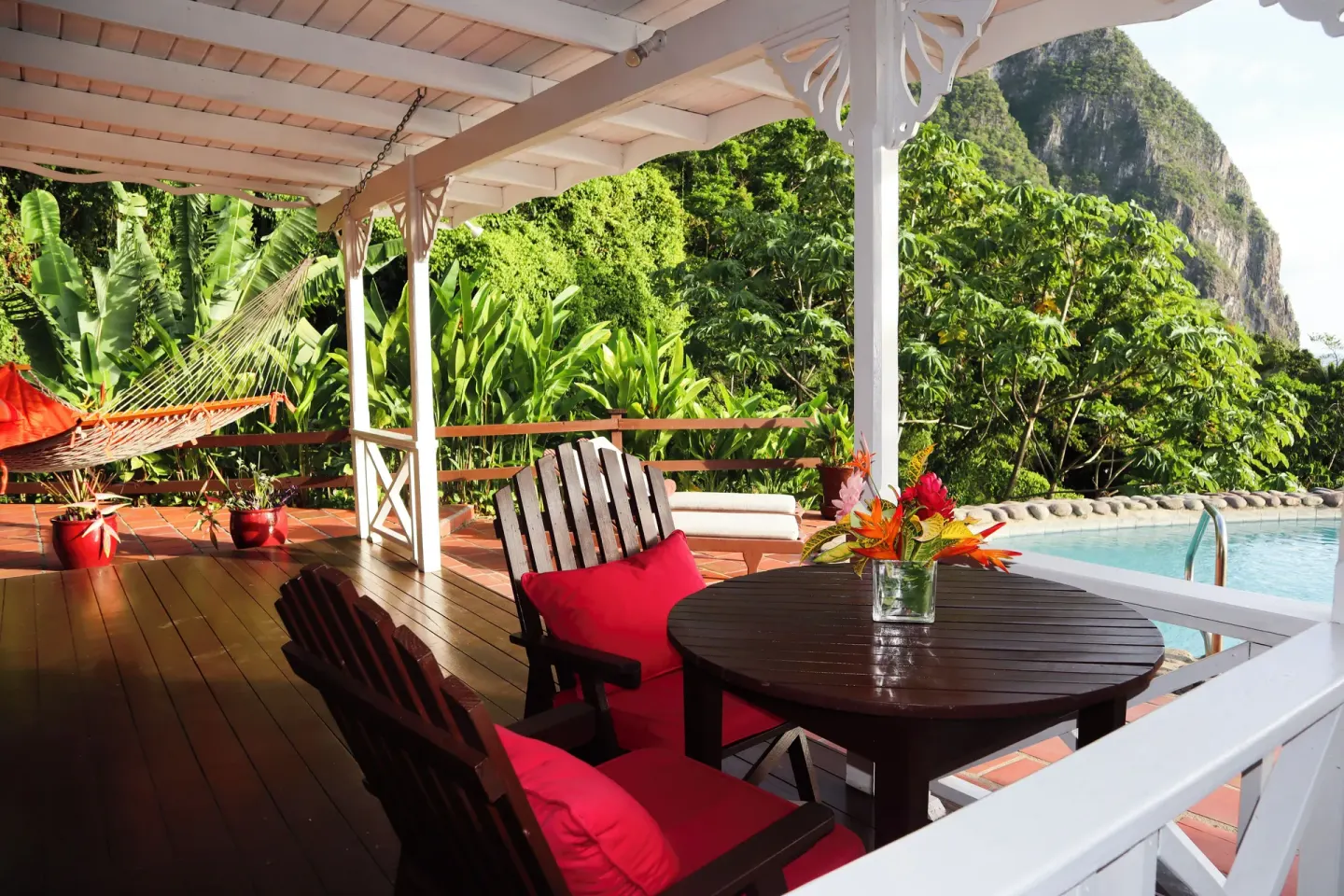 Ocean View Villa veranda with plunge pool at Stonefield Villa Resort.