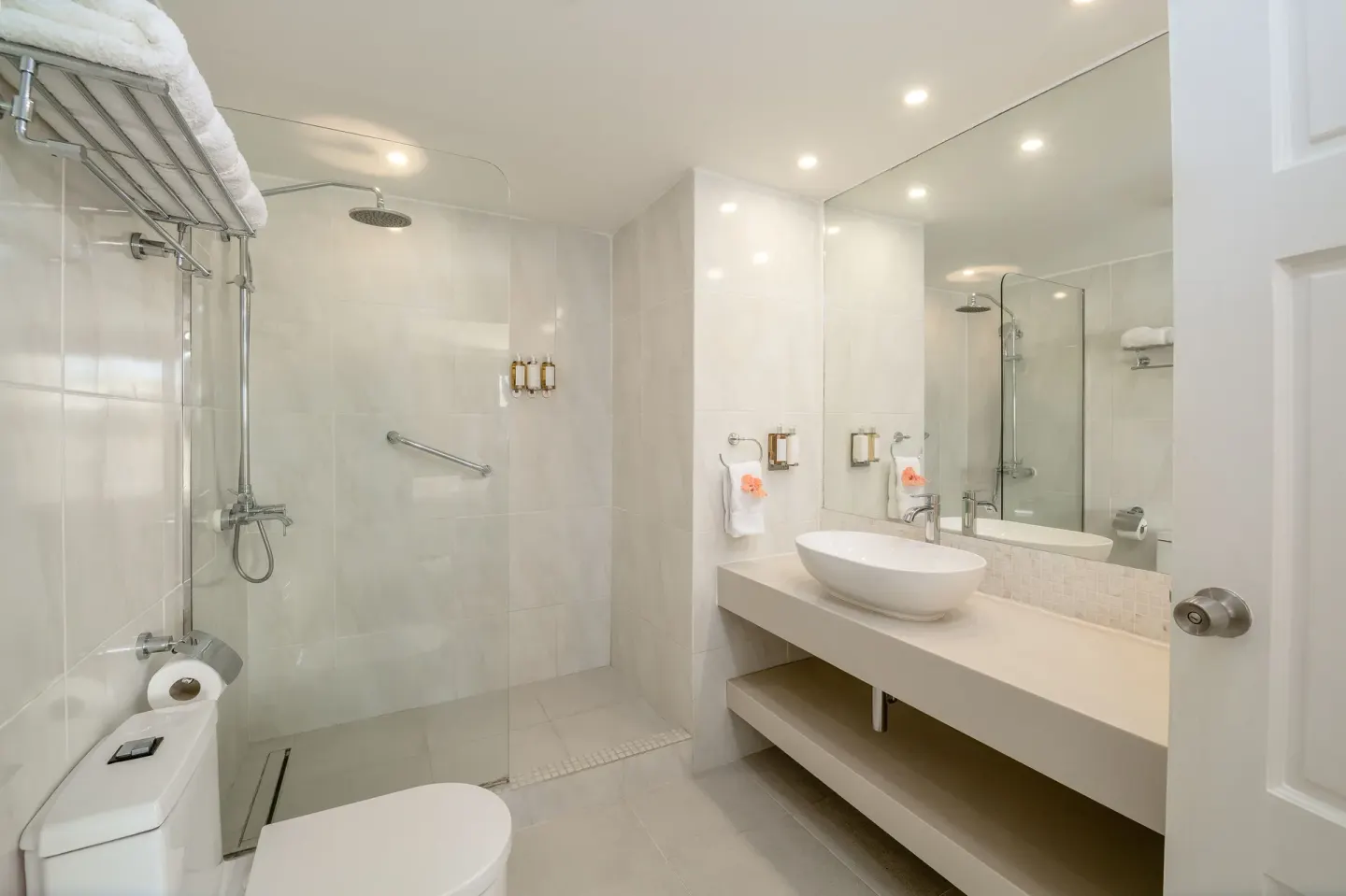 Signature Room Garden View bathroom with walk-in shower at Sugar Bay Barbados.