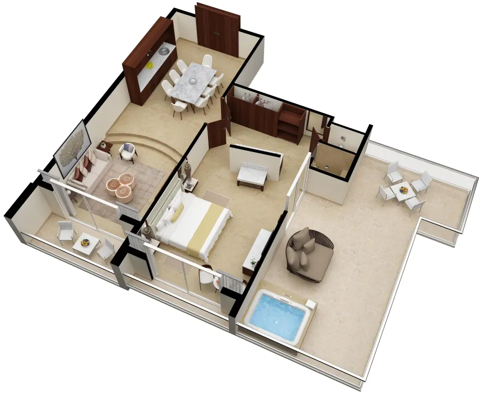 Superior Governor Suite floor plan with king bed, living areas, terraces, and bath at Sun Palace Cancun.