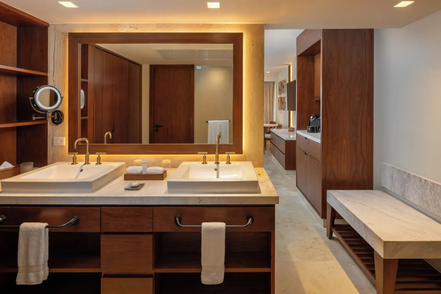 Superior Honeymoon Suite Ocean View double vanity at Sun Palace Cancun.