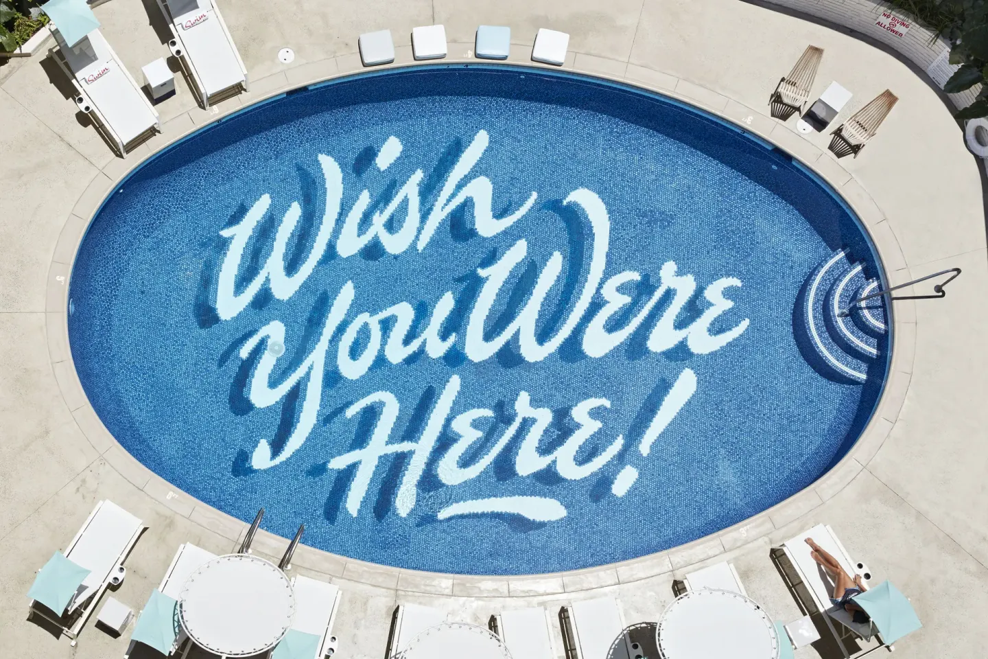 Overhead view of the signature pool at Surfjack Hotel & Swim Club.