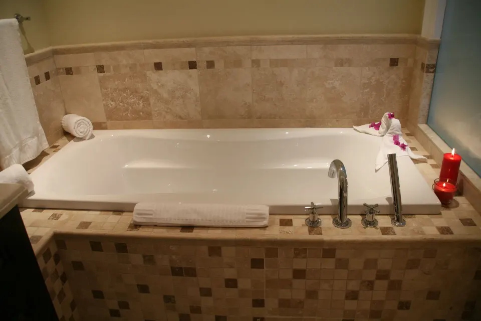 3 Bedroom Penthouse soaking tub with tile surround at The Atrium Resort.