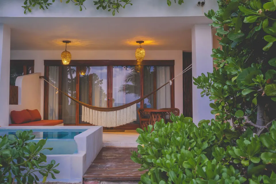 Room terrace with hammock and private plunge pool at The Beach Tulum