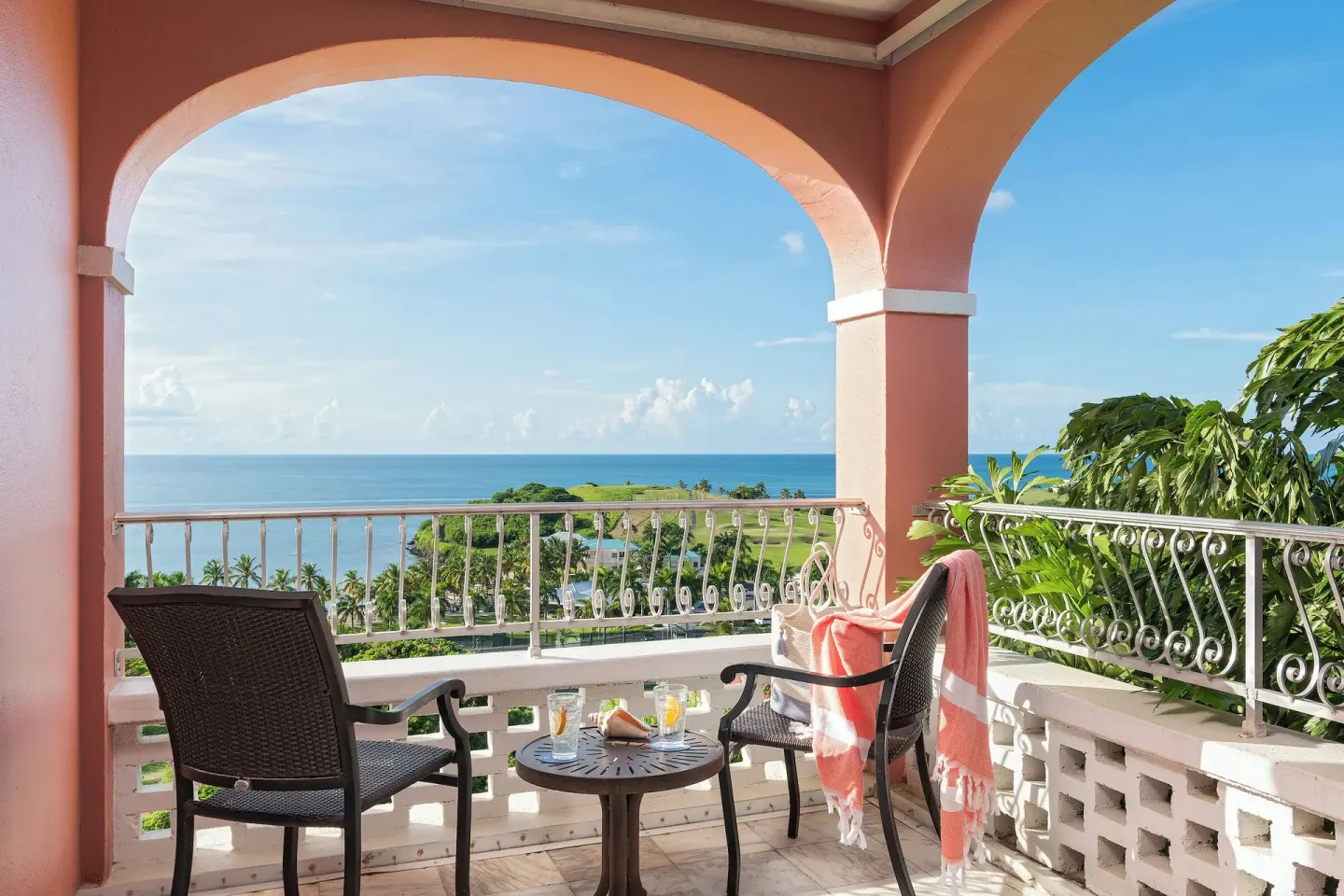 Ocean View Great House balcony with sea view at The Buccaneer Beach & Golf Resort.