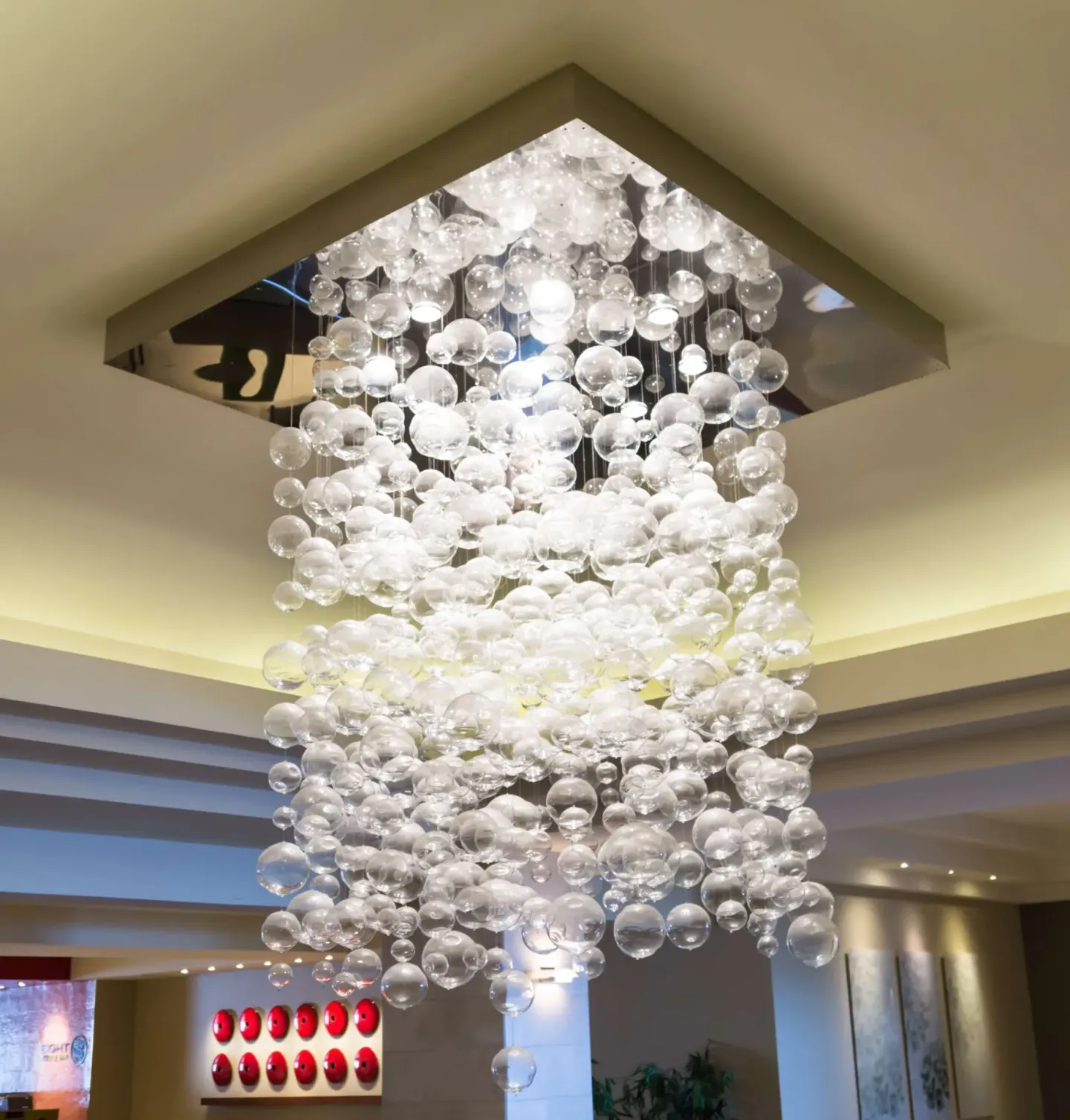 Glass bubble chandelier in the lobby at The Condado Plaza Hotel.