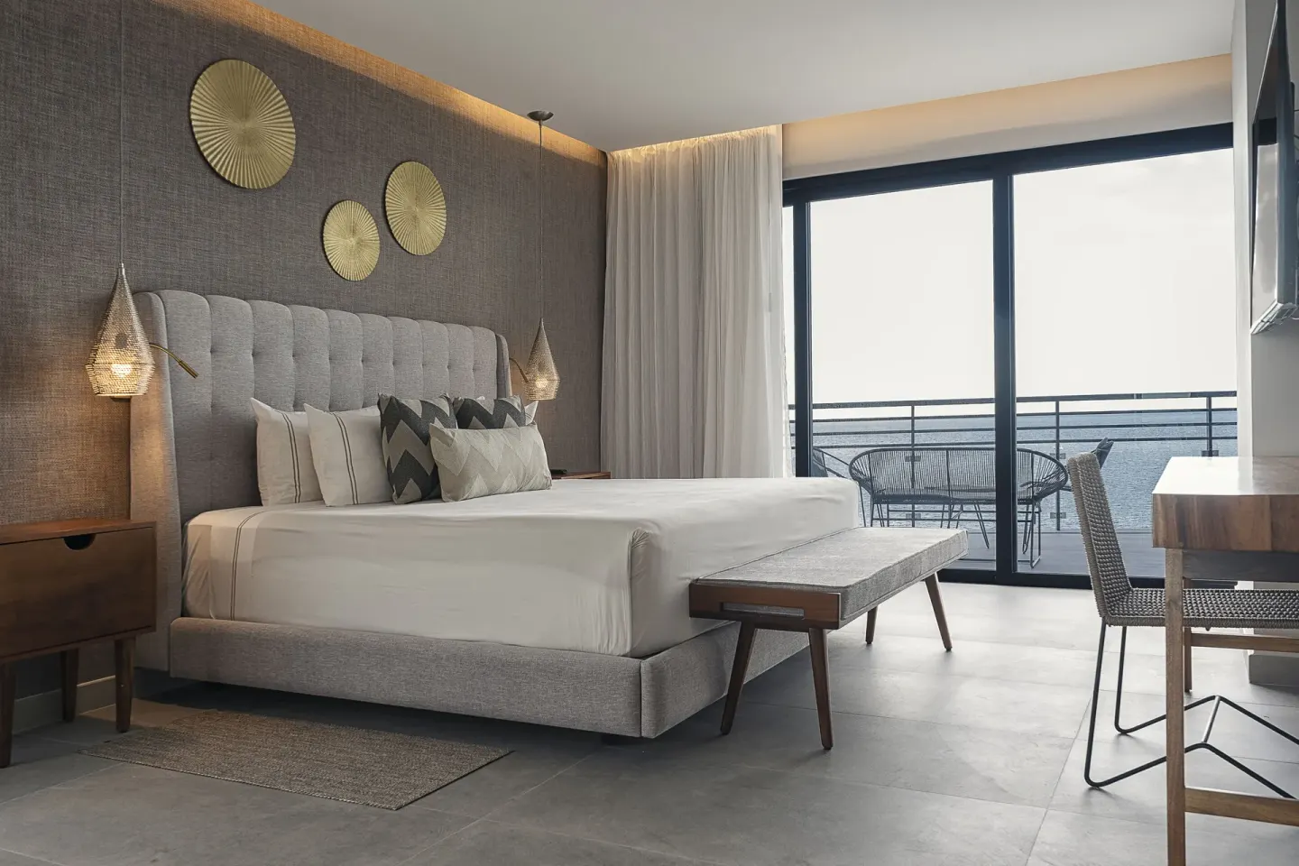 Ocean view king bed guest room at The Fives Oceanfront Riviera Maya.