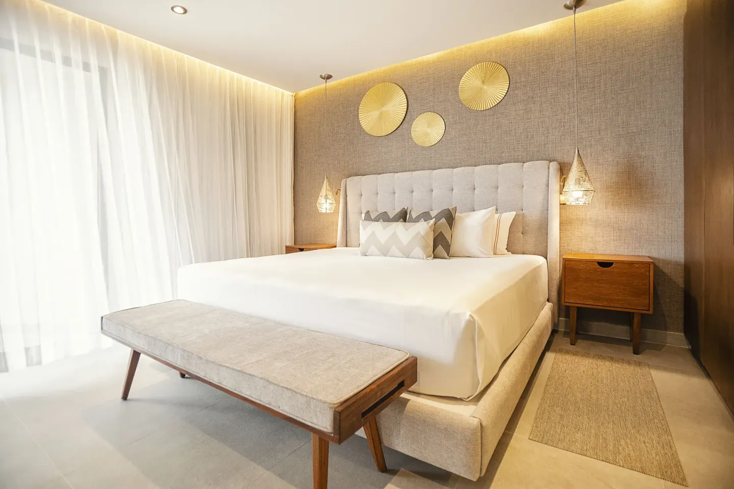 King bedroom in a 1 Bedroom Partial Oceanview Residence at The Fives Oceanfront Riviera Maya.