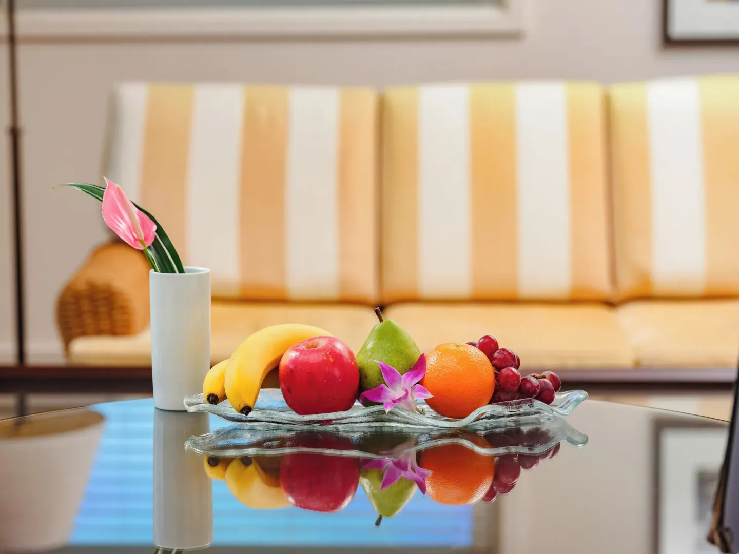 Fresh fruit platter on a glass table at The Kahala Hotel & Resort.