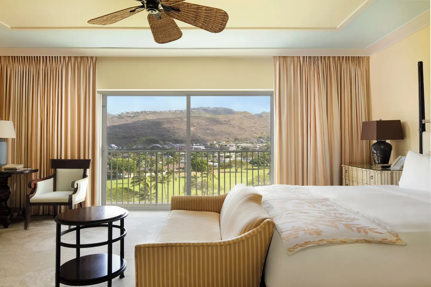 Golf Mountain View king guest room with balcony at The Kahala Hotel & Resort.