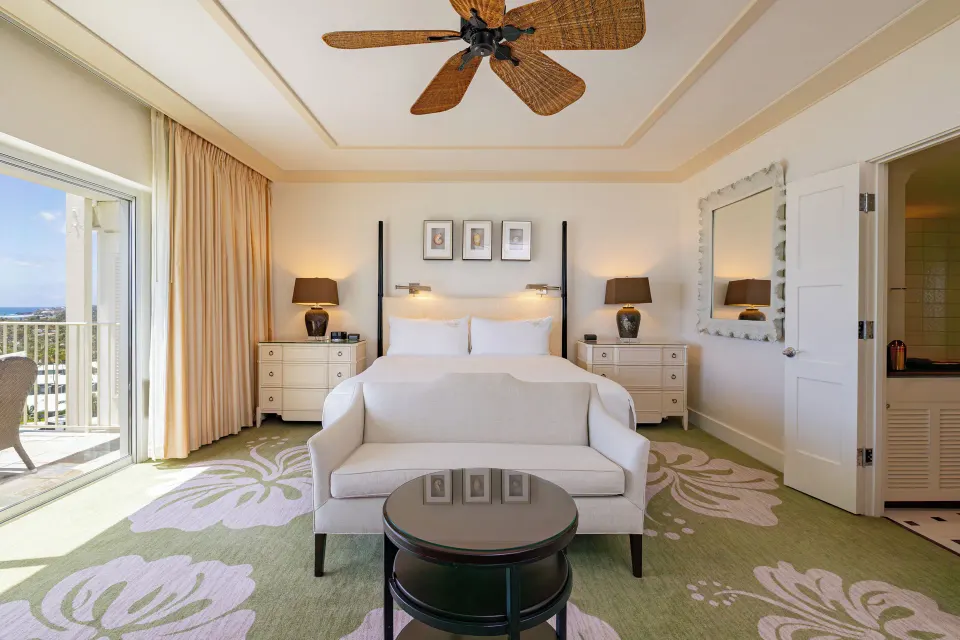 Ocean Front Lanai room with king bed and balcony at The Kahala Hotel & Resort.
