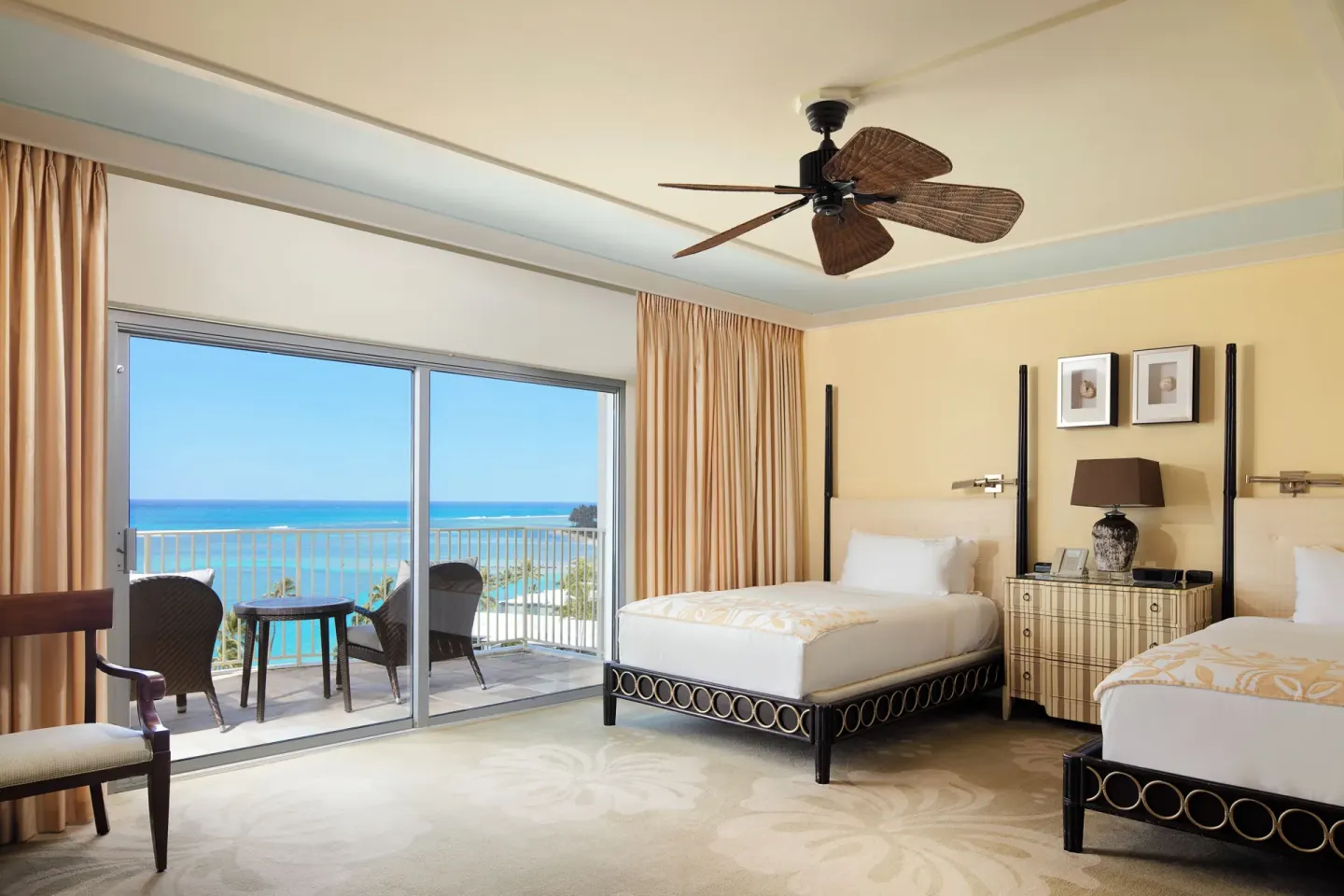 Ocean Front Lanai room with two beds and ocean balcony at The Kahala Hotel & Resort.
