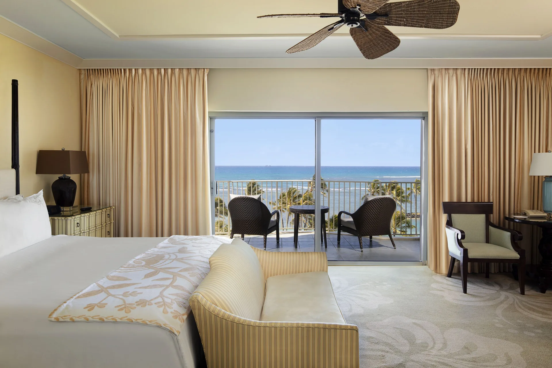 Ocean View Lanai king room with balcony and ocean view at The Kahala Hotel & Resort.