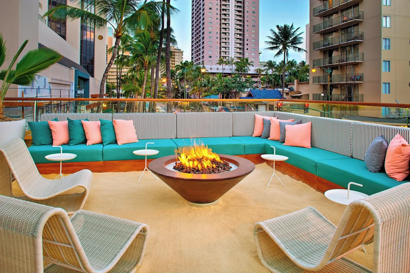 Terrace fire pit seating at The Laylow Waikiki, Autograph Collection.