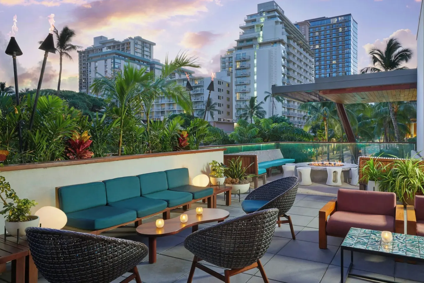 Terrace lounge with city views at The Laylow Waikiki, Autograph Collection.