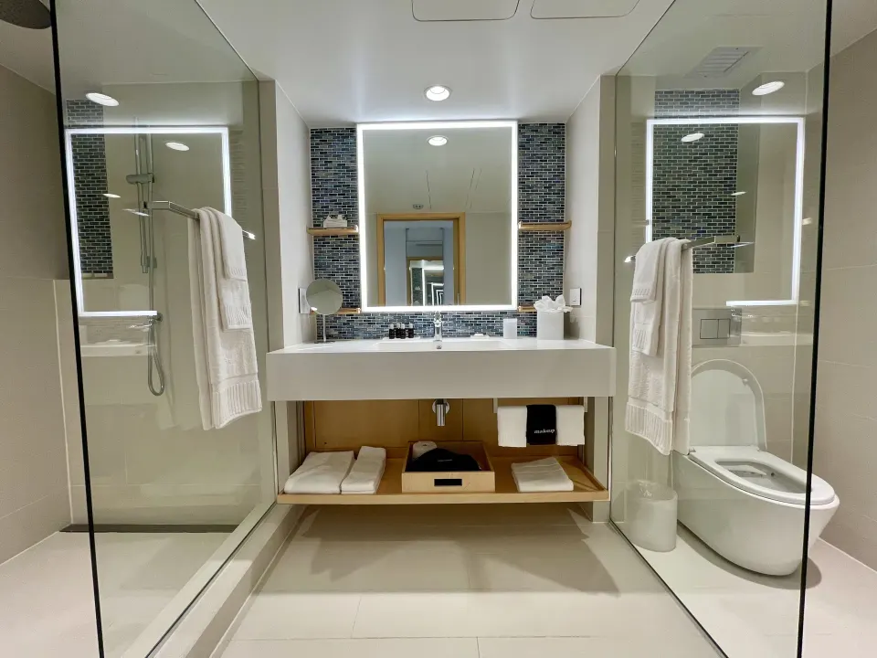 Runway View Guestroom bathroom vanity at The Morgan Resort Spa Village.