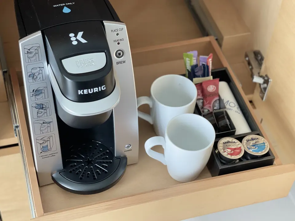 Runway View Guestroom coffee drawer at The Morgan Resort Spa Village.