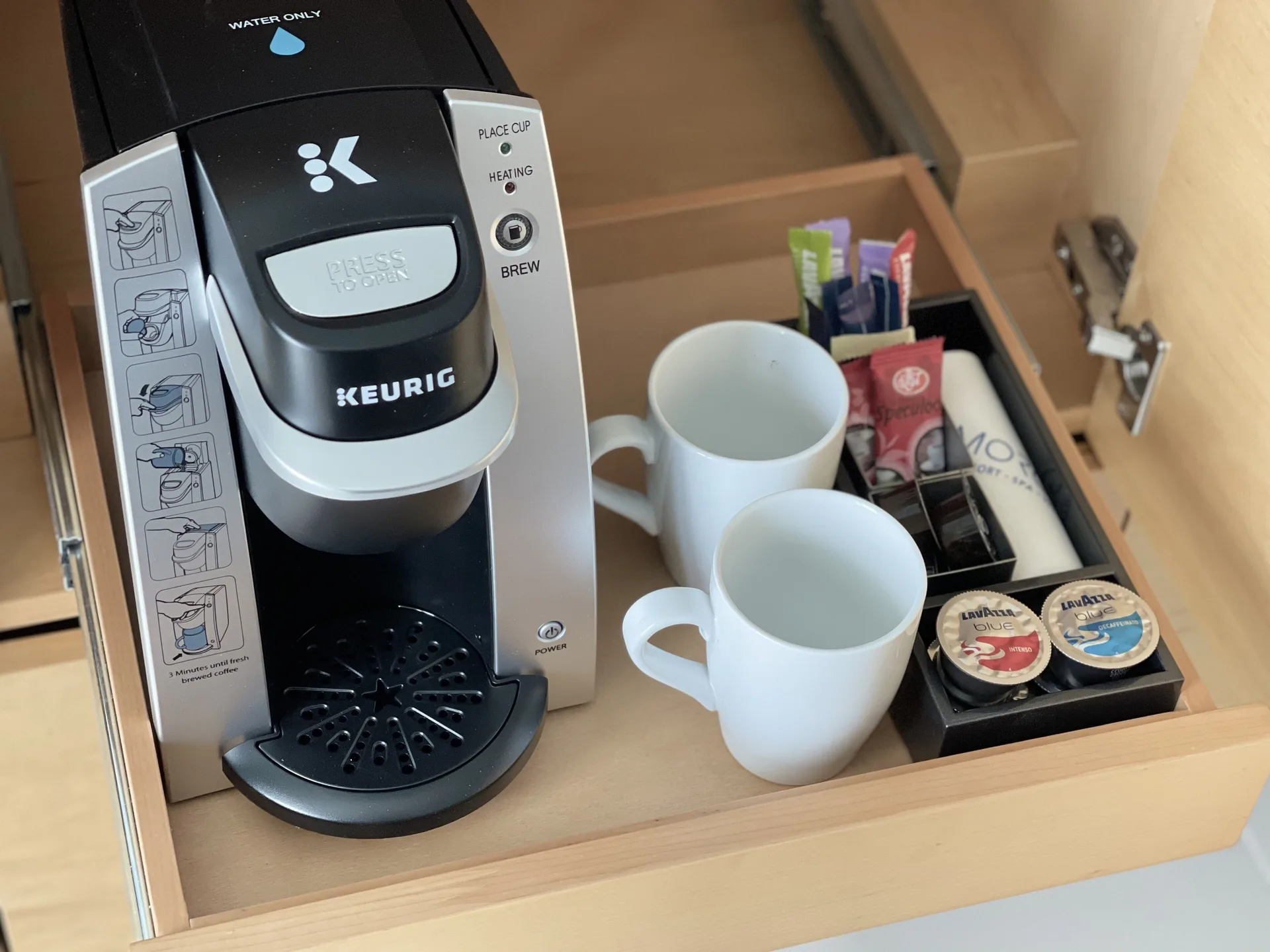 Runway View Guestroom coffee drawer at The Morgan Resort Spa Village.