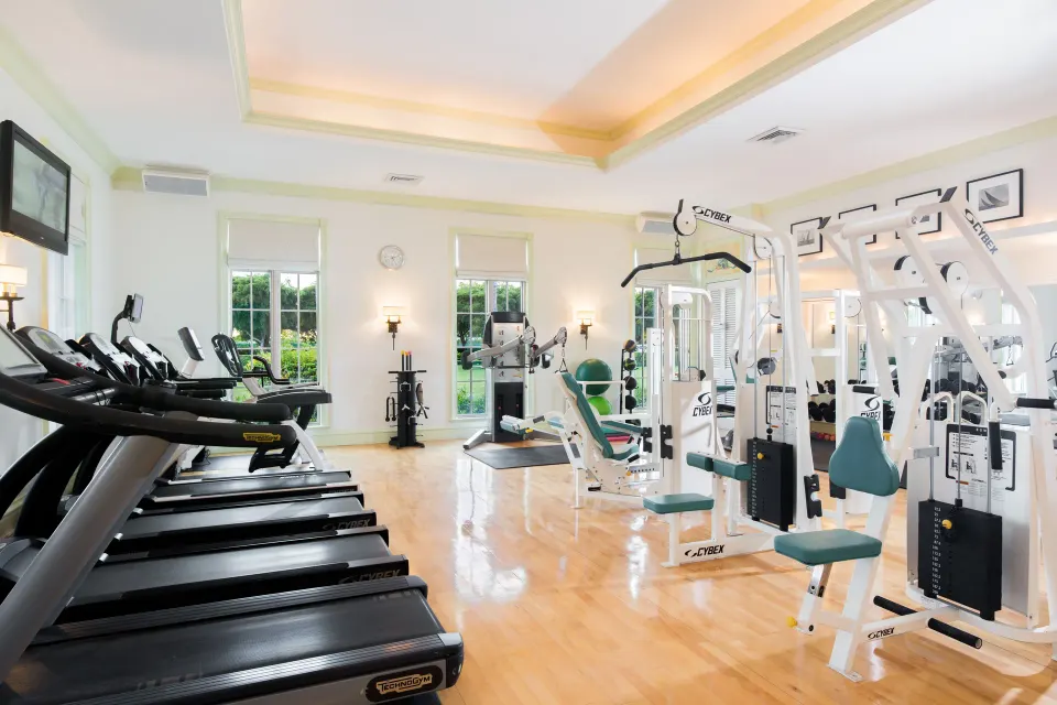 Fitness center with treadmills and weight machines at The Palms Turks and Caicos.