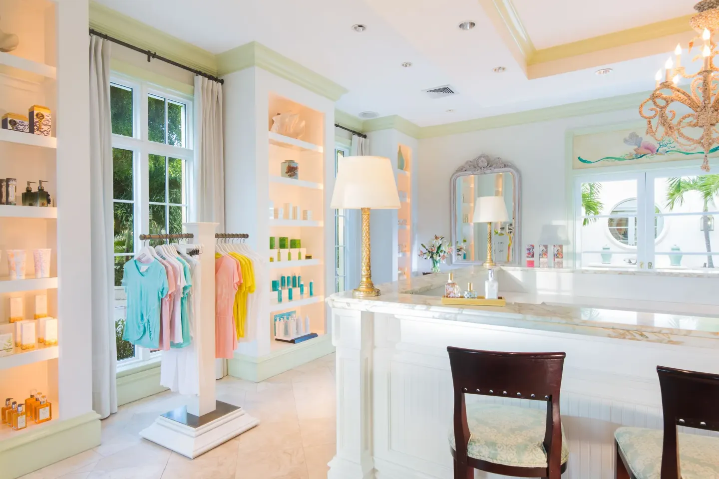 Spa boutique with product shelves and clothing display at The Palms Turks and Caicos.
