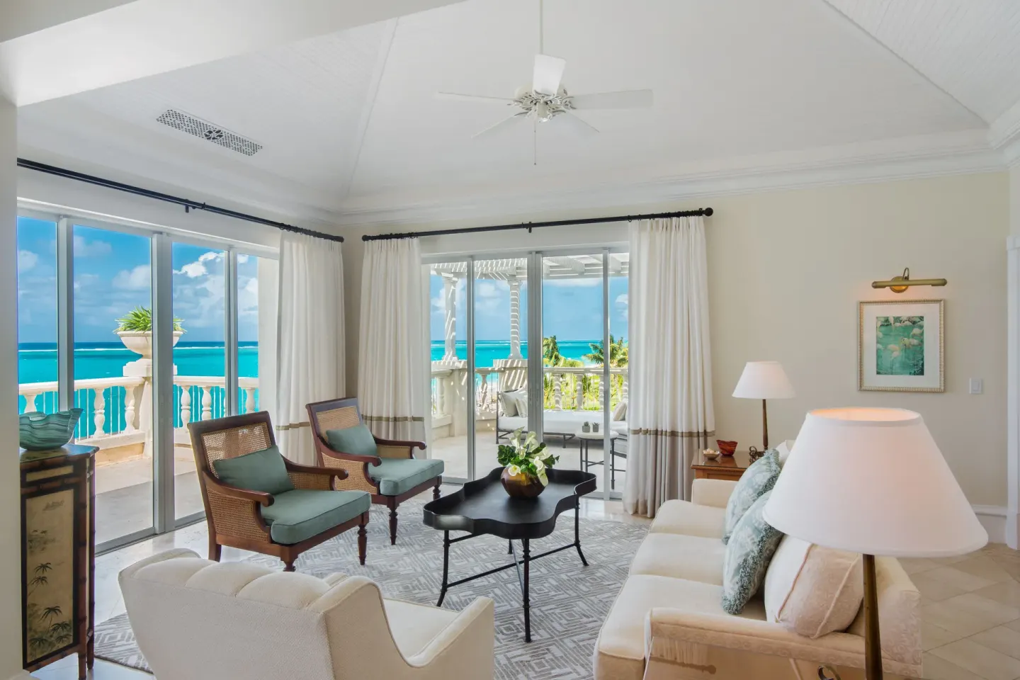 Oceanfront one-bedroom suite sitting area with sea views at The Palms Turks and Caicos.